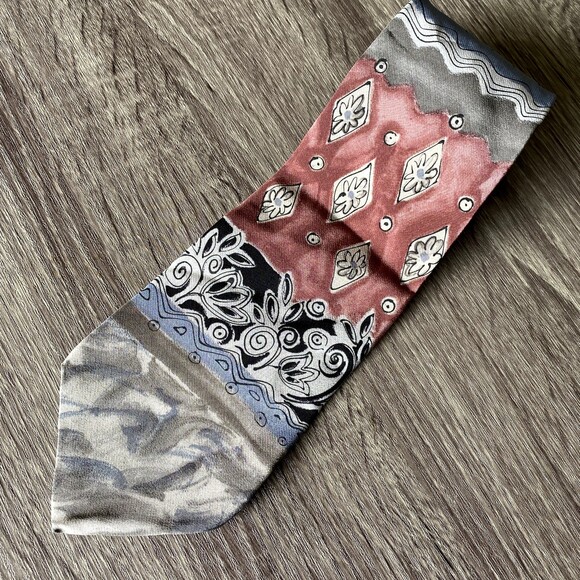 Henry Grethel Men's Pen & Ink Watercolor Art Floral Multicolor 100% SILK Necktie - Picture 5 of 9